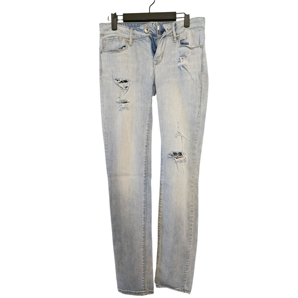 Bullhead Denim Junior's 7 Tall Jeans Distressed Light blue Stretch Skinny B-45